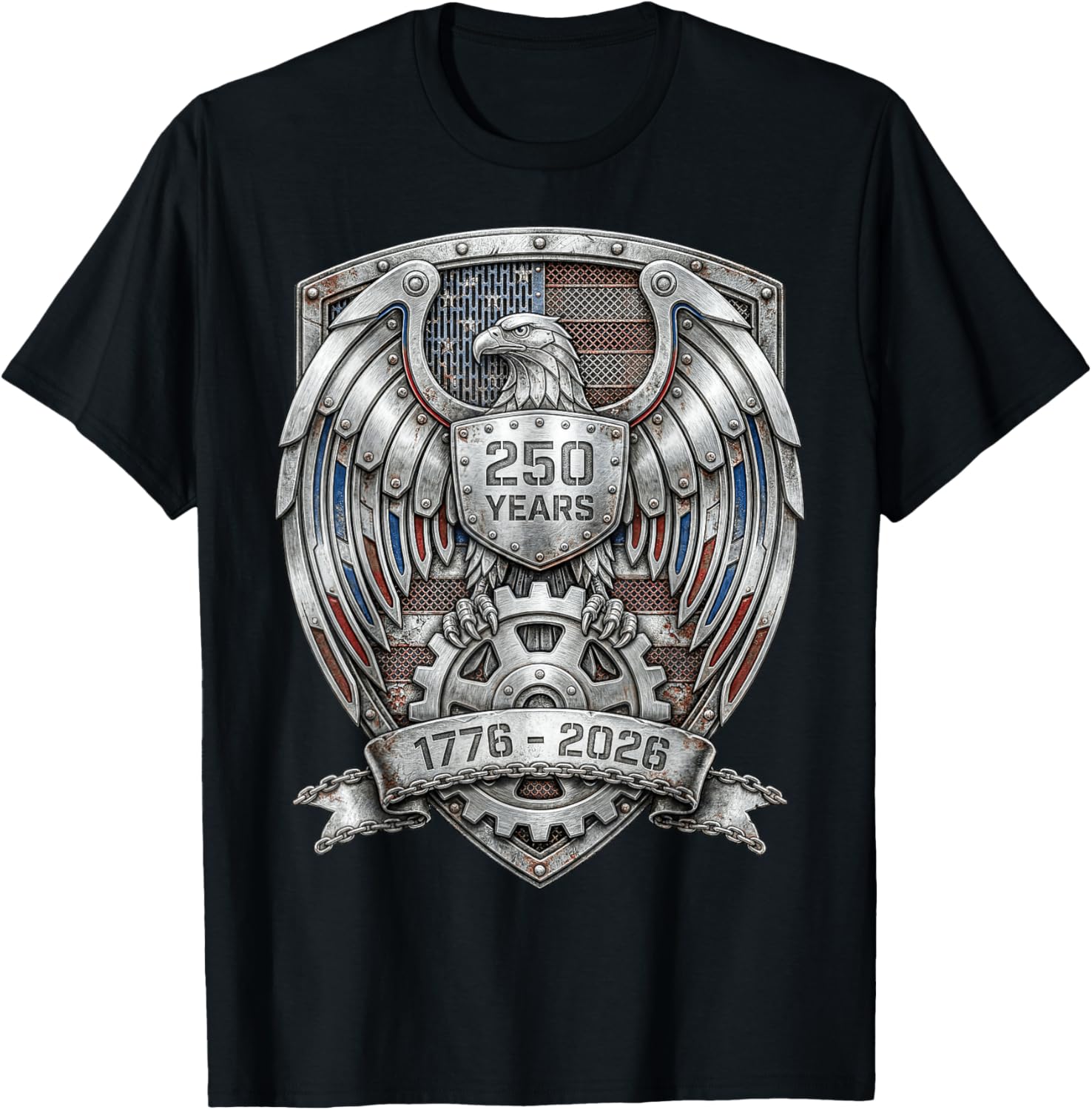 Eagle and Flag 250 Years 1776-2026 250th Birthday Shield T-Shirt - T-Shirt | Black