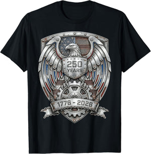 Eagle and Flag 250 Years 1776-2026 250th Birthday Shield T-Shirt - T-Shirt | Black