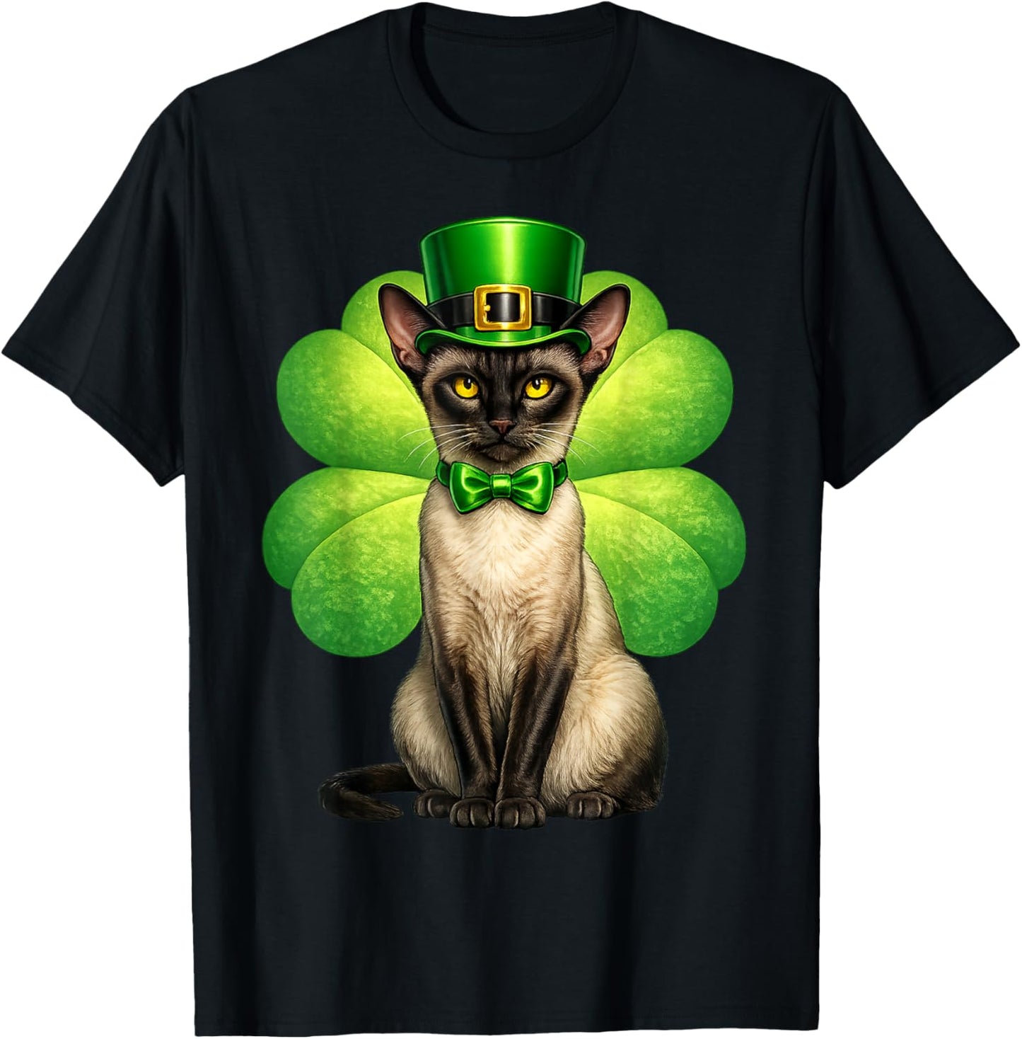 Shamrock Cat Siamese St Patricks Day Irish cat Lovers T-Shirt - T-Shirt | Black