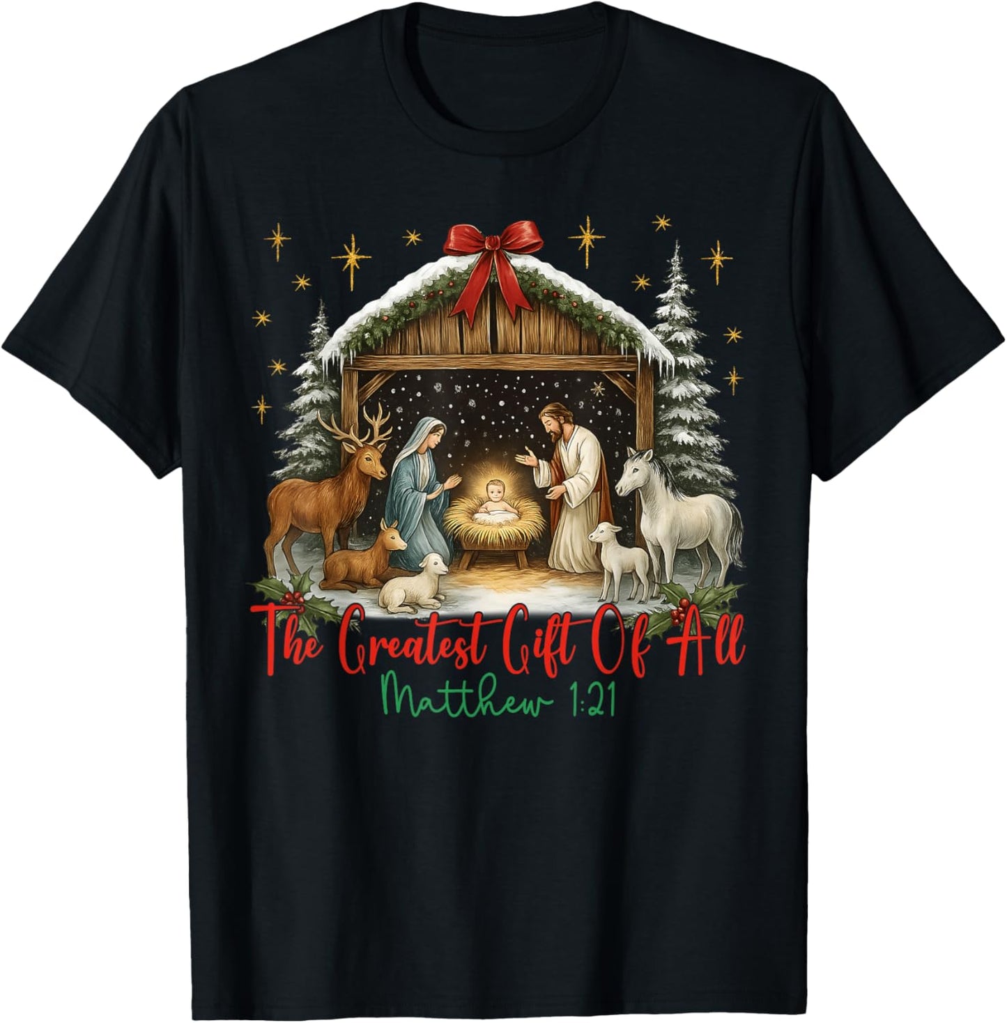 Jesus Nativity Scene The Greatest of All Merry Christmas T-Shirt - T-Shirt | Black