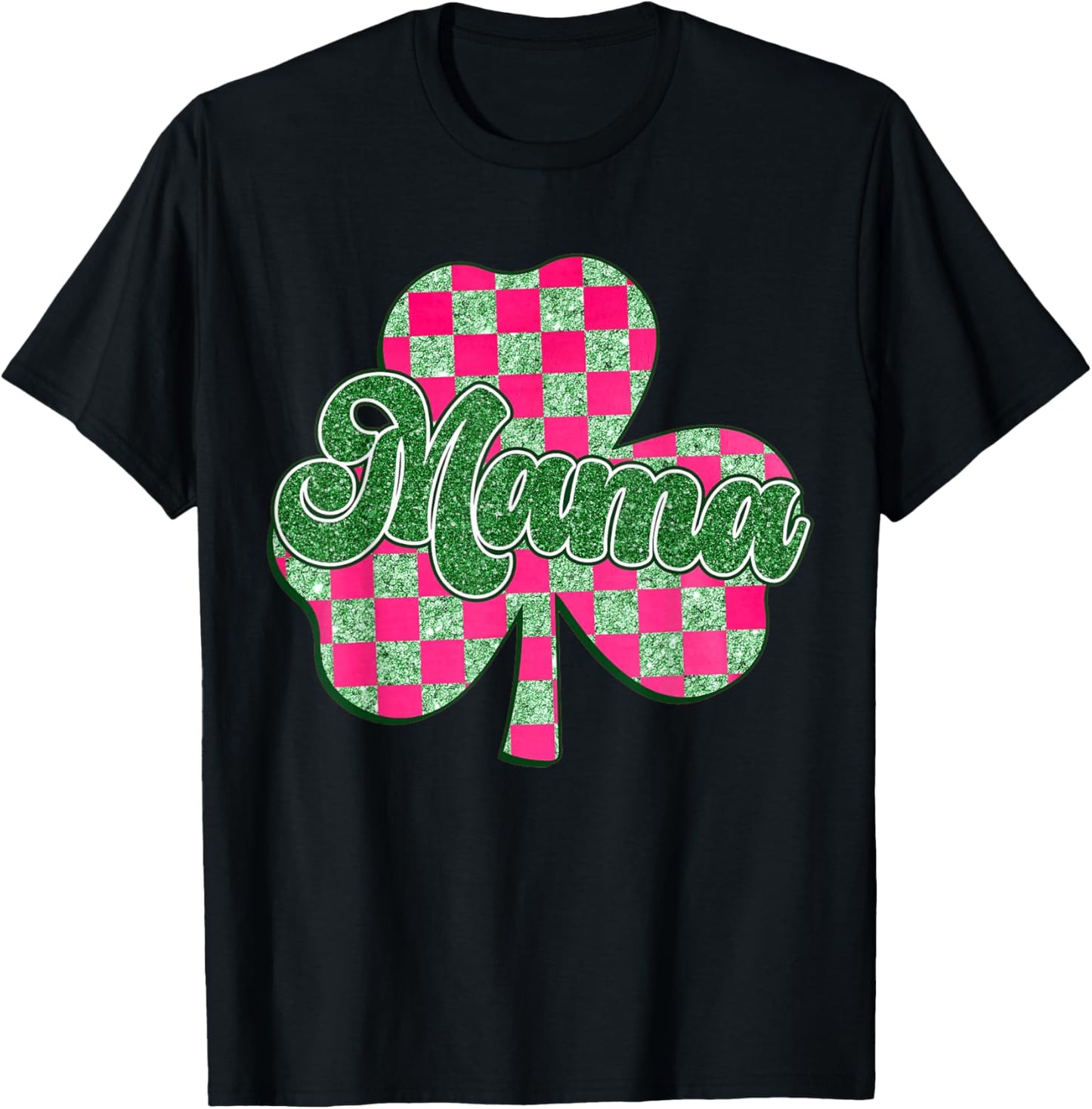 Mama St Patrick's Day Shamrock Retro Checkered for Womans T-Shirt - T-Shirt | Black