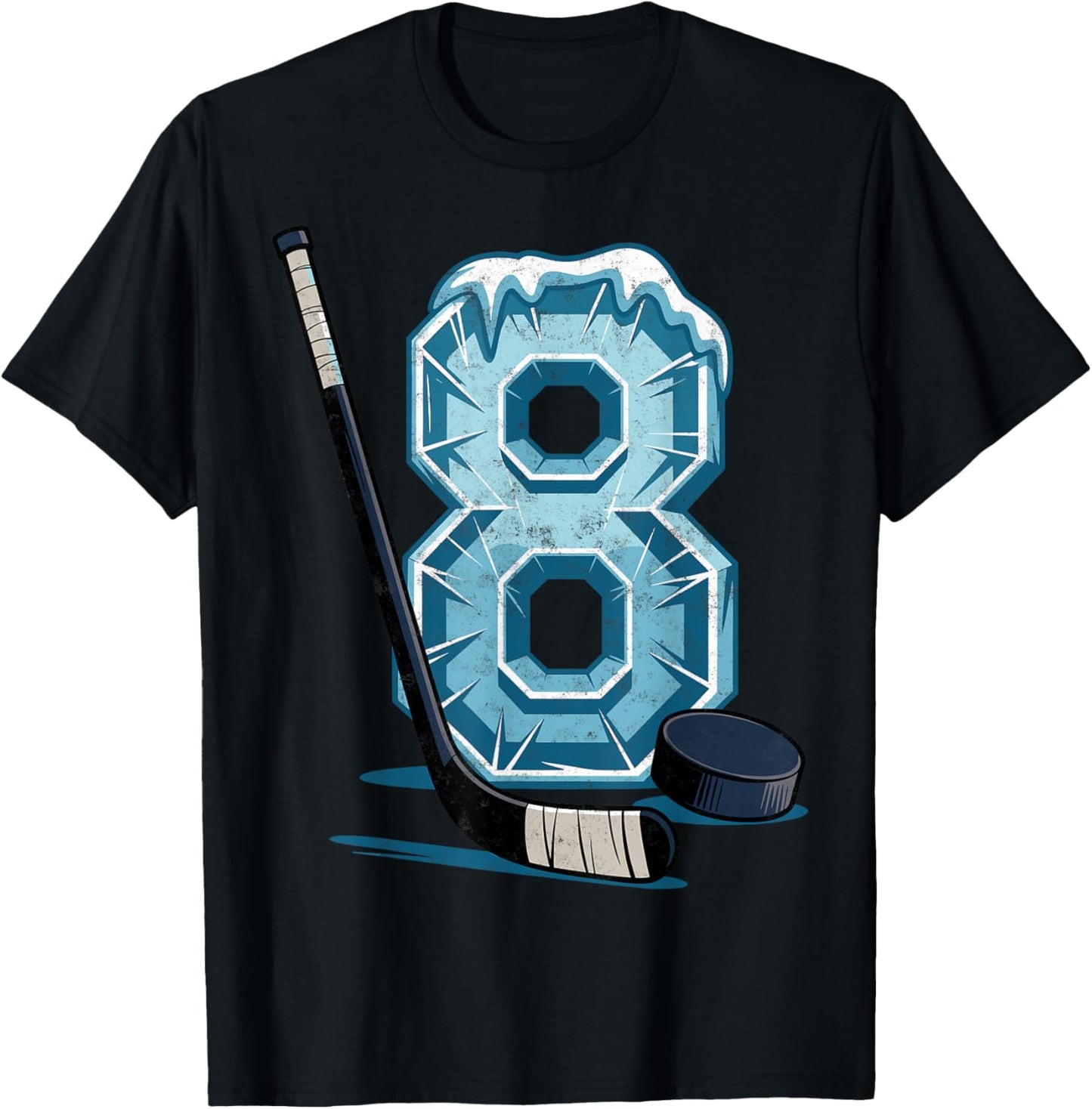 Ice Hockey 8 Years Birthday Boy 8th Bday Kids Hockey Party T-Shirt - T-Shirt | Black