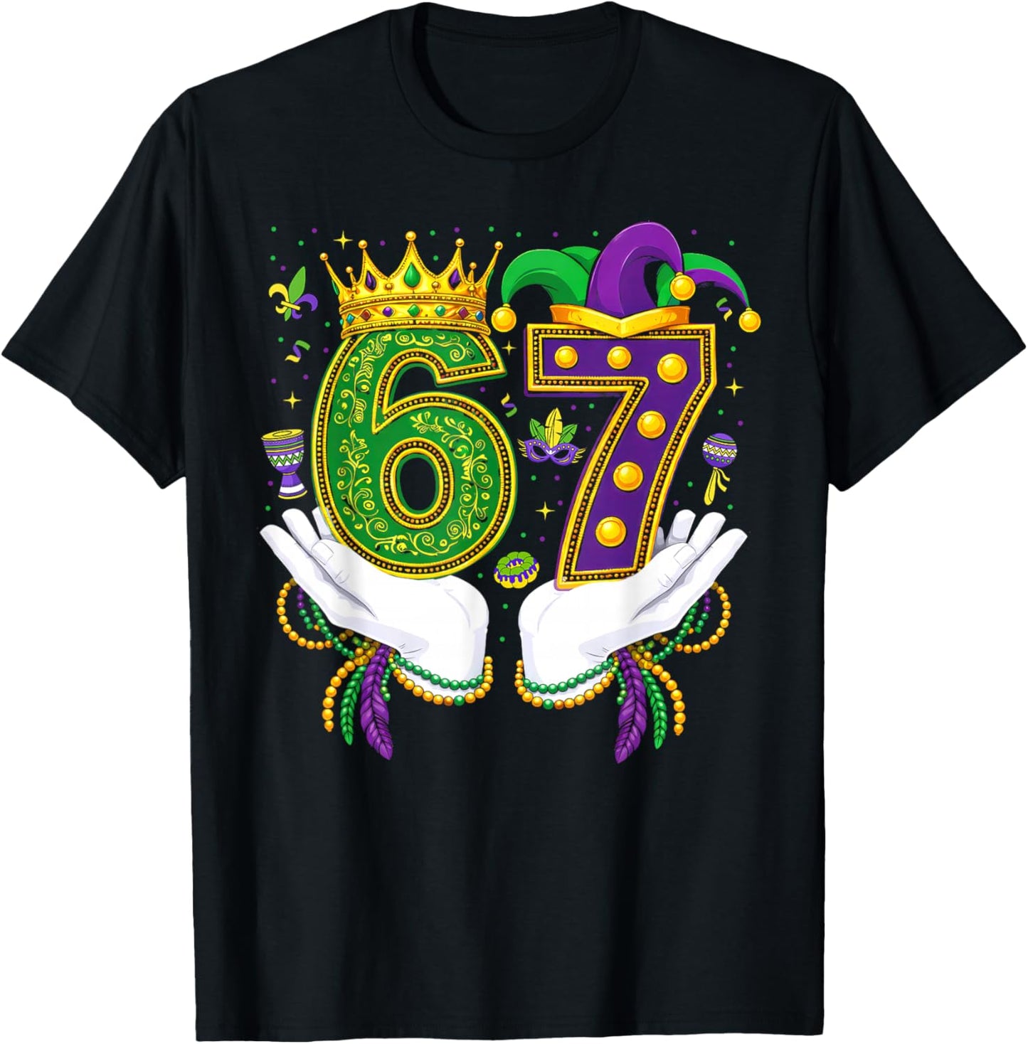 67 Mardi Gras Funny Six Seven Boys Girls Kids 6 7 Meme T-Shirt - T-Shirt | Black