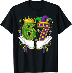67 Mardi Gras Funny Six Seven Boys Girls Kids 6 7 Meme T-Shirt - T-Shirt | Black