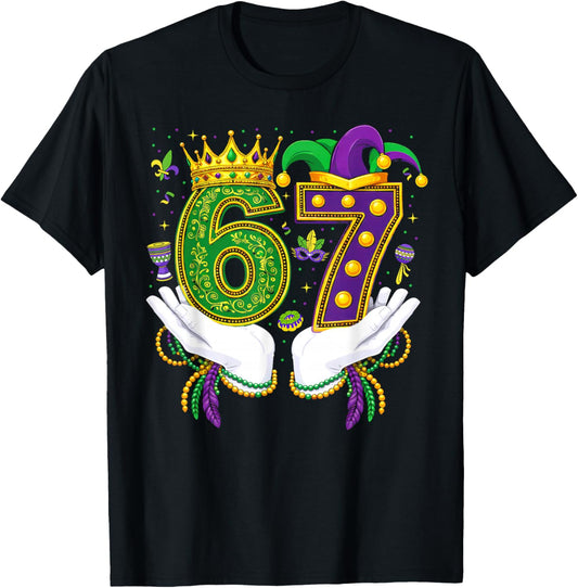 67 Mardi Gras Funny Six Seven Boys Girls Kids 6 7 Meme T-Shirt - T-Shirt | Black