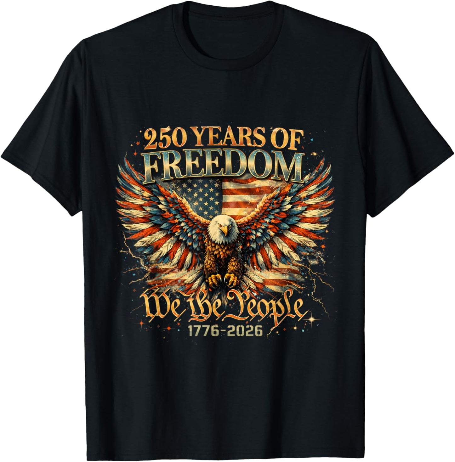 Vintage USA 250 Years Freedom Eagle Patriotic 2026 T-Shirt - T-Shirt | Black