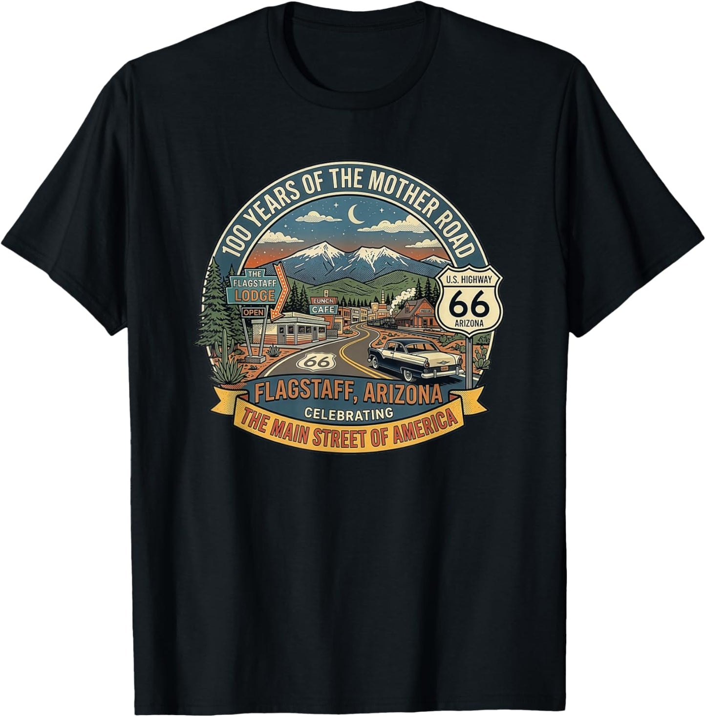 Retro Flagstaff Arizona US Highway 66 Centennial Souvenir T-Shirt - T-Shirt | Black