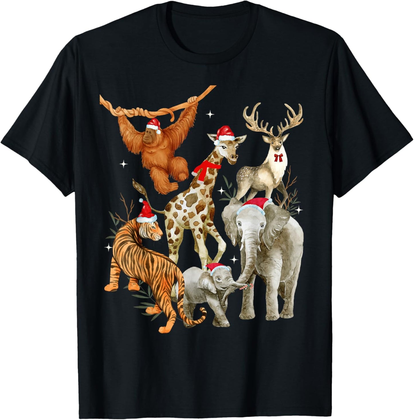 Christmas Men Women Kids Wildlife Zoo Day Beautiful Animals T-Shirt - T-Shirt | Black