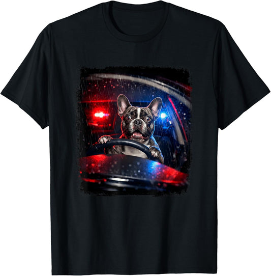 French Bulldog Police Dog Driving Car T-Shirt - T-Shirt | Black