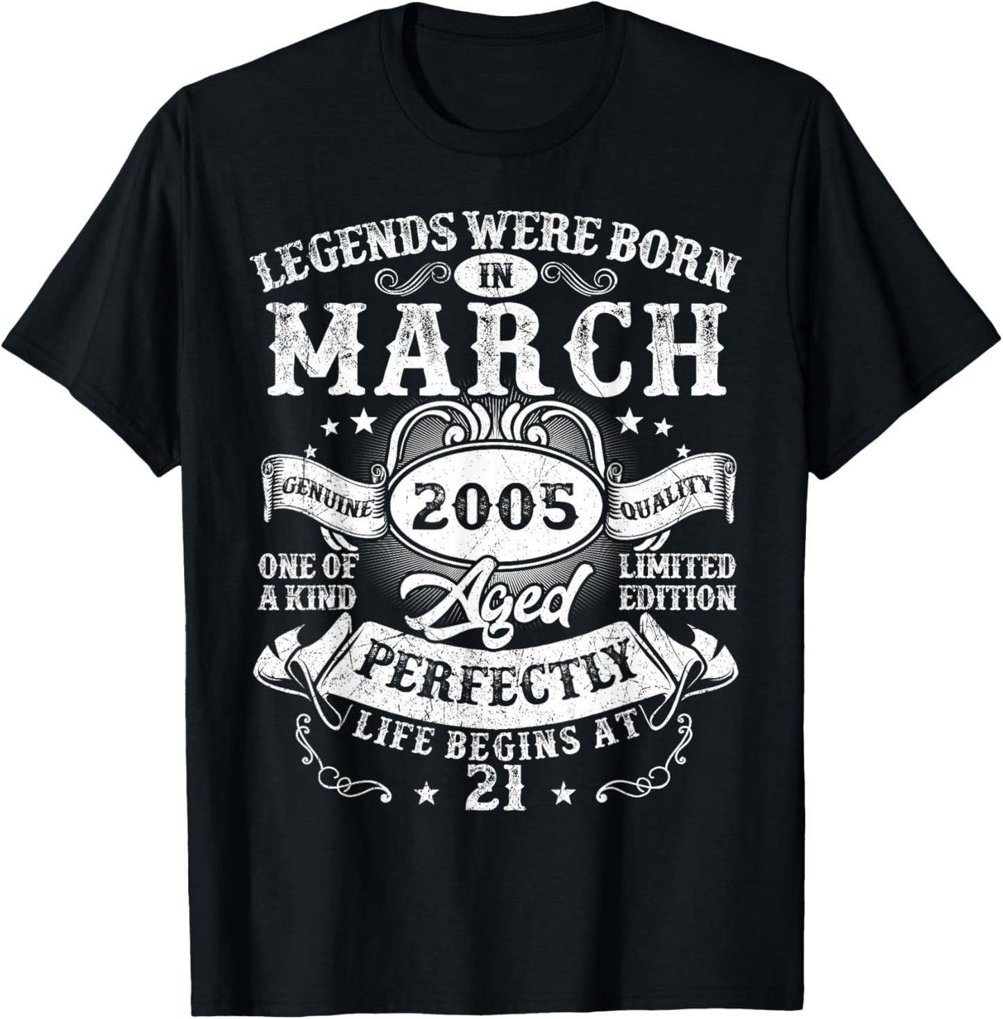 Vintage Legend March 2005 21 Year Old 21st Birthday Men Boys T-Shirt - T-Shirt | Black