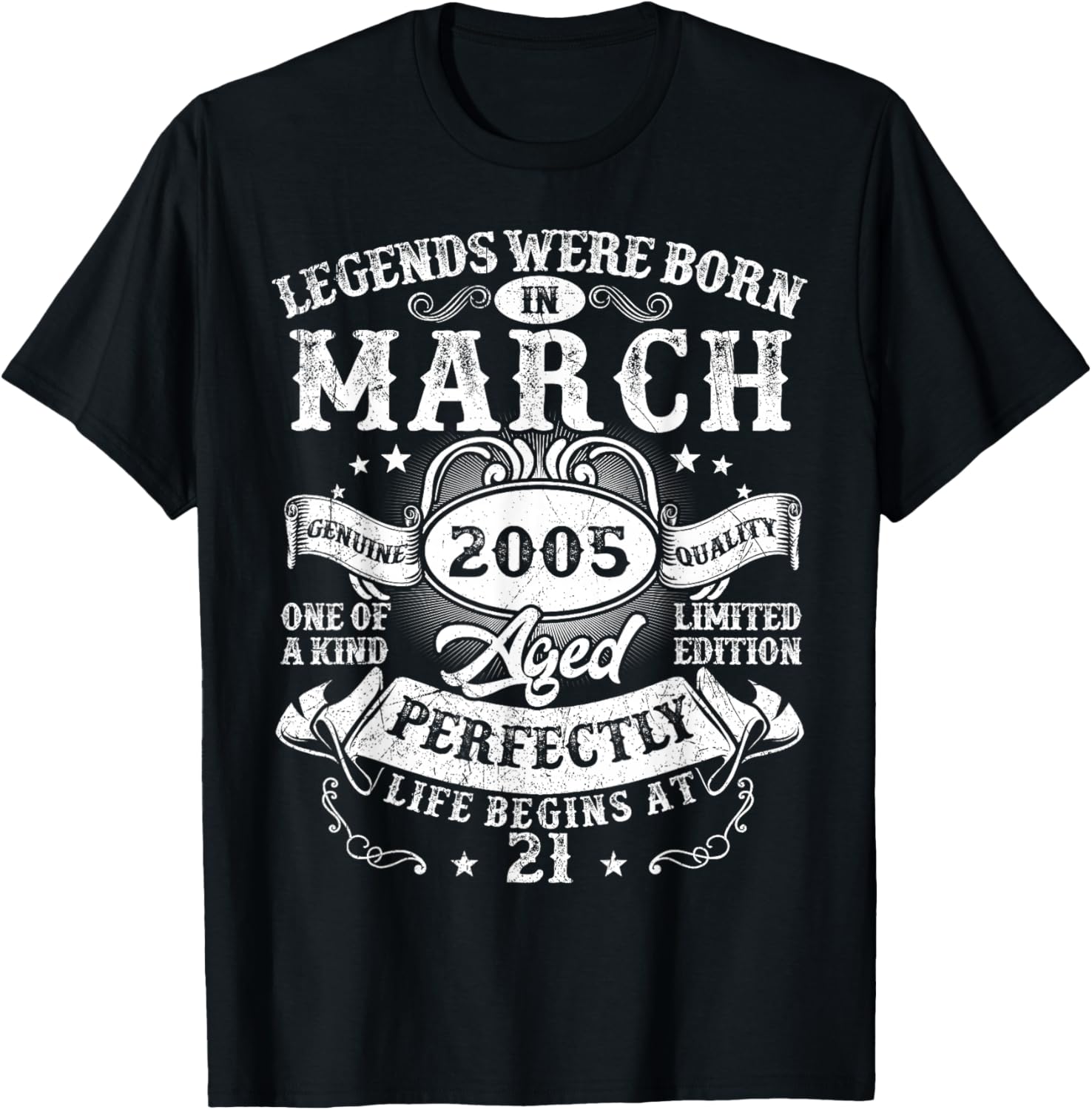 Vintage Legend March 2005 21 Year Old 21st Birthday Men Boys T-Shirt - T-Shirt | Black