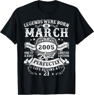 Vintage Legend March 2005 21 Year Old 21st Birthday Men Boys T-Shirt - T-Shirt | Black