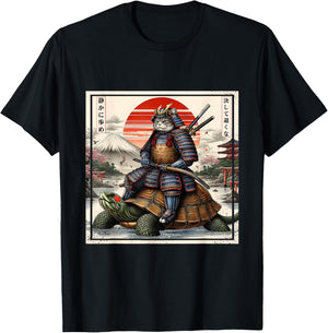 Samurai Cat Zen Warrior Turtle Japanese Art T-Shirt - T-Shirt | Black