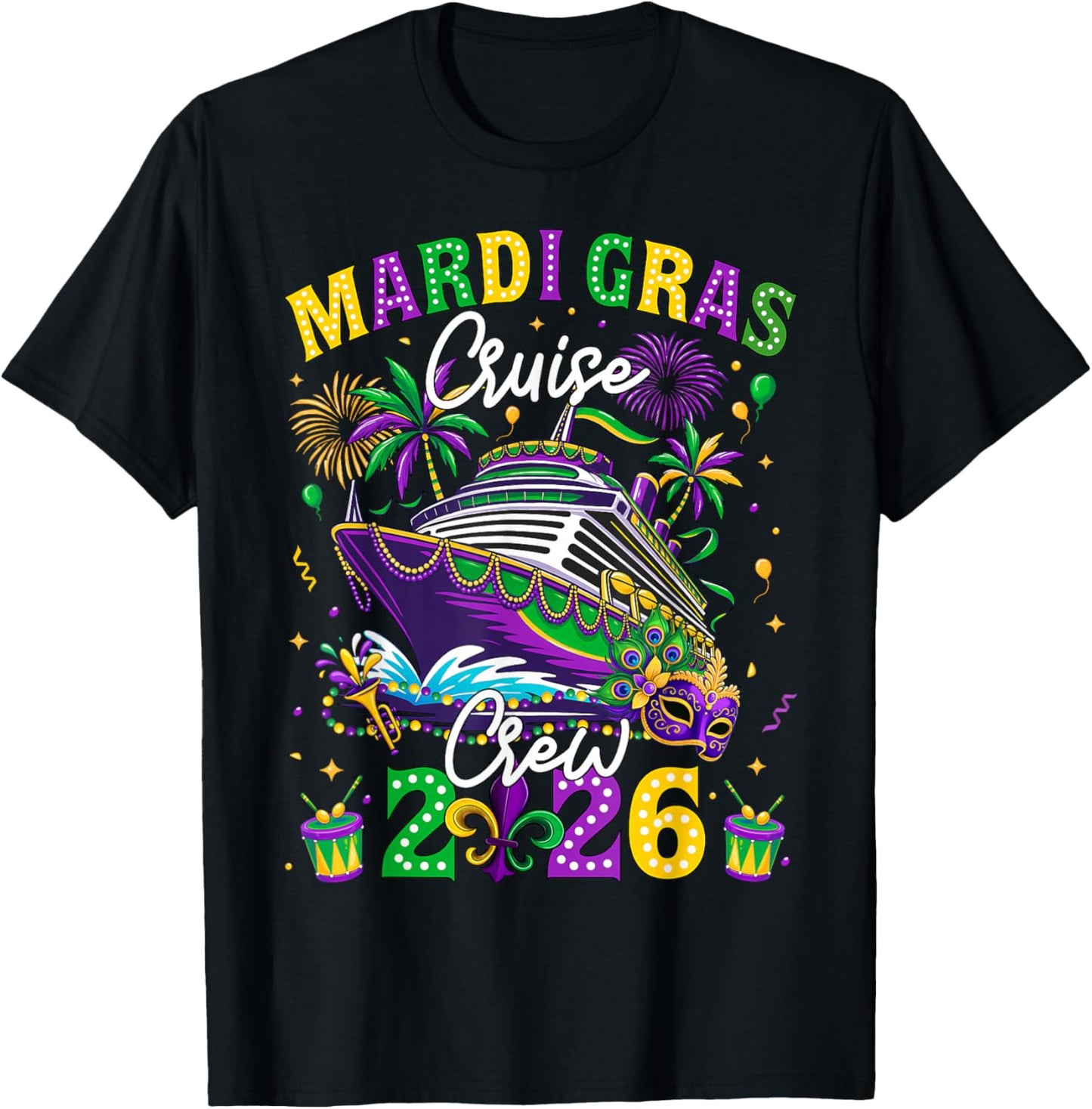 Mardi Gras Cruise Crew 2026 Trip New Orleans Family Matching T-Shirt - T-Shirt | Black