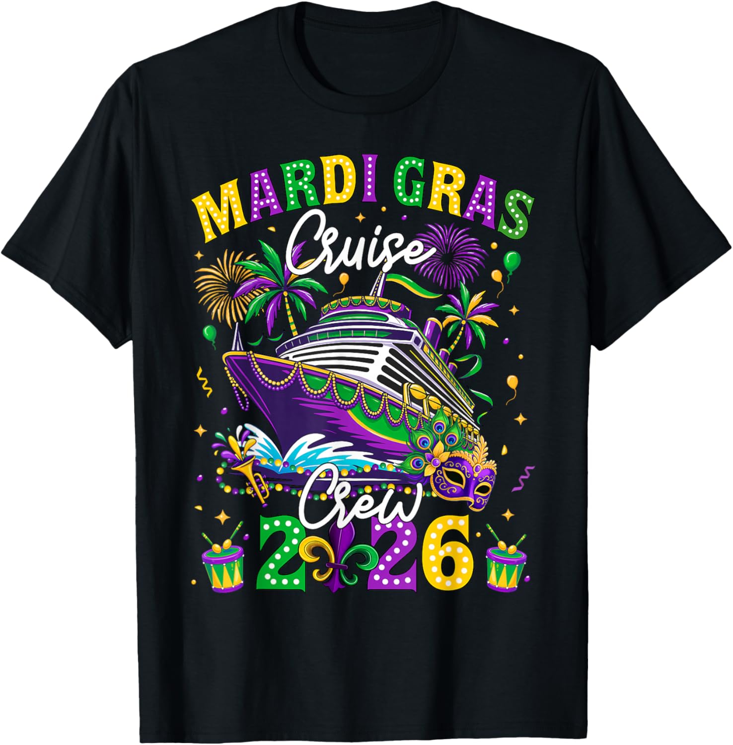 Mardi Gras Cruise Crew 2026 Trip New Orleans Family Matching T-Shirt - T-Shirt | Black