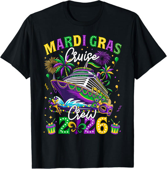 Mardi Gras Cruise Crew 2026 Trip New Orleans Family Matching T-Shirt - T-Shirt | Black