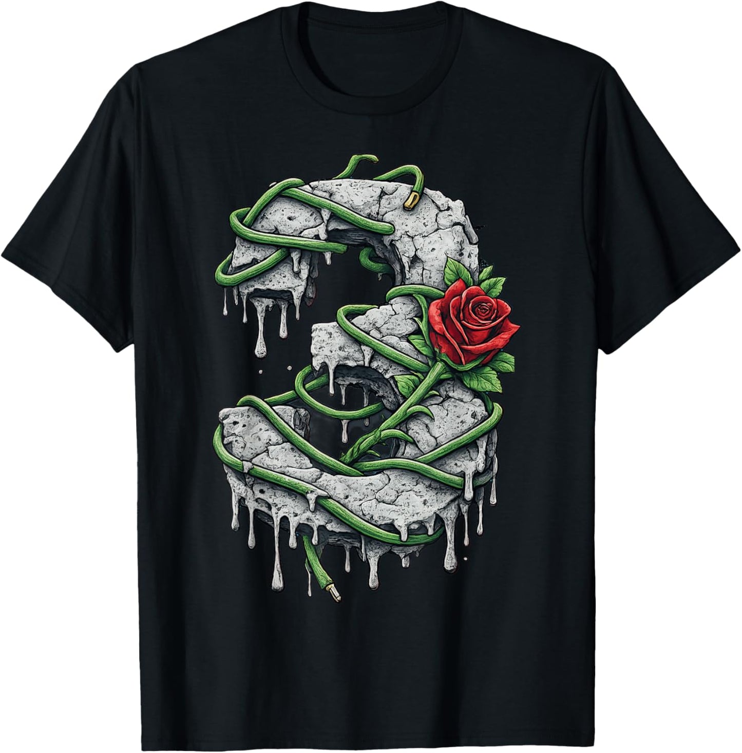 Concrete Rose Fir Green Red Cement Grey Graphic Match T-Shirt - T-Shirt | Black