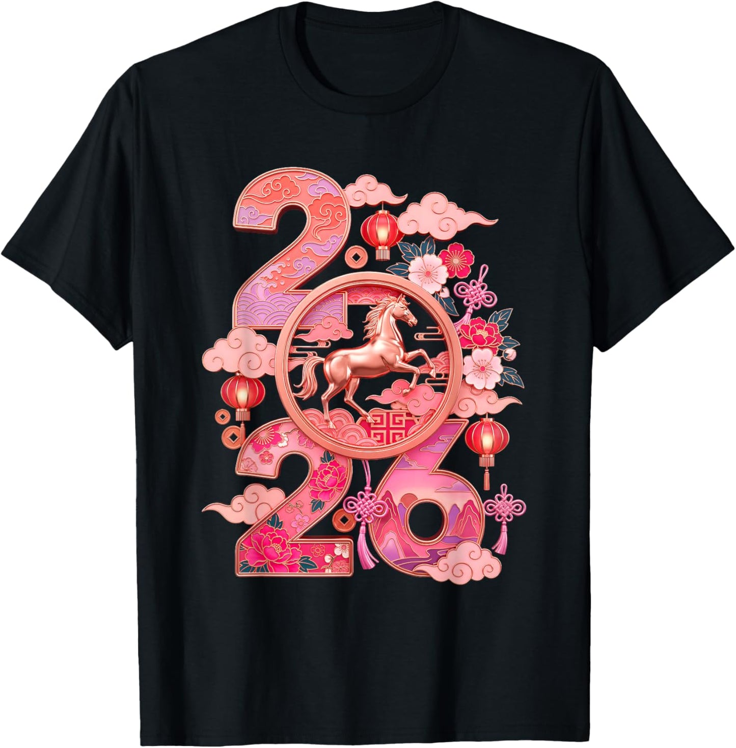 Year of The Horse 2026 Lunar Chinese New Year Zodiac Art T-Shirt - T-Shirt | Black