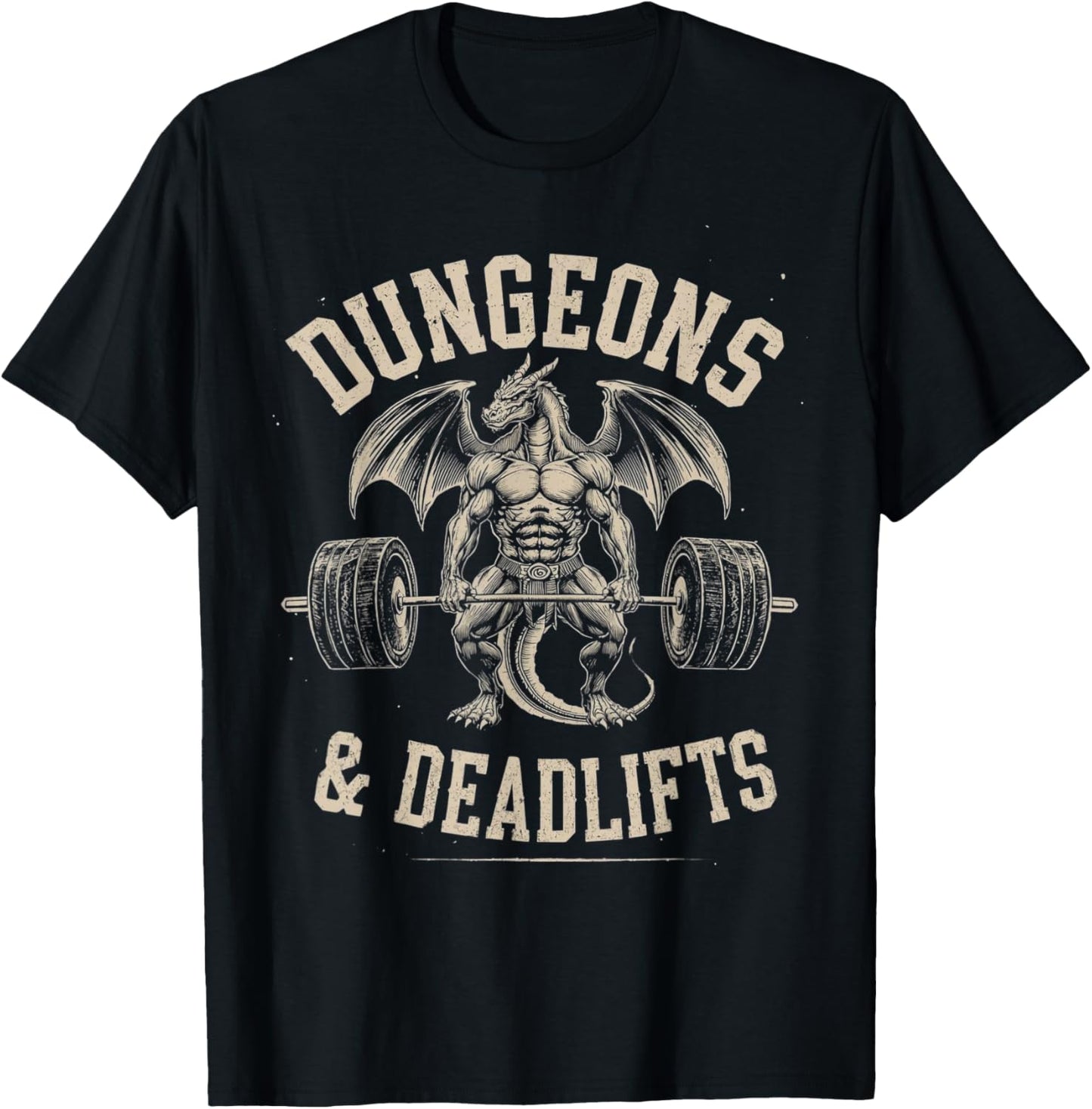 Dungeons and Deadlifts Gym Workout Fantasy T-Shirt - T-Shirt | Black