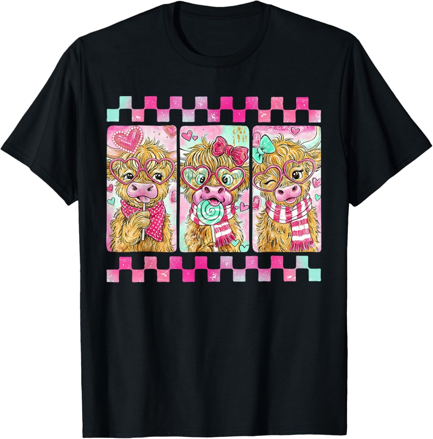 Valentine Funny Heifer Cow Pink Heart Girl Women Kid T-Shirt - T-Shirt | Black