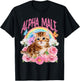 Alpha Male Funny Cat Kitten Rainbow Floral T-Shirt - T-Shirt | Black
