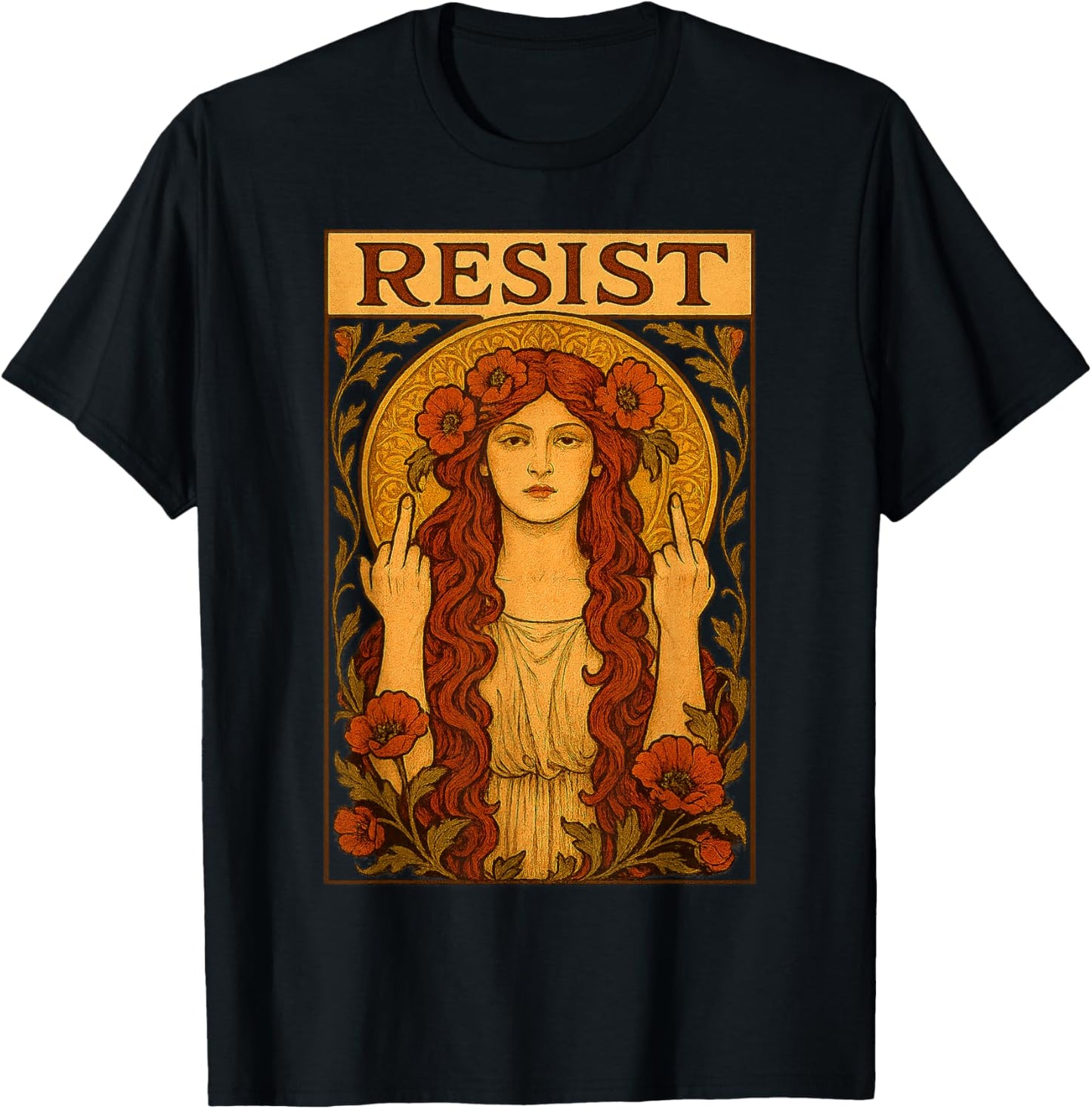 Resist Art Nouveau Feminist Protest Vintage Empowerment T-Shirt - T-Shirt | Black