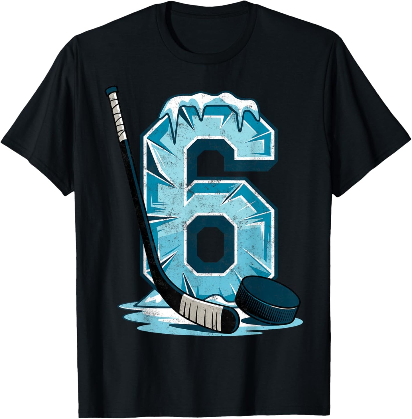 Ice Hockey 6 Years Birthday Boy 6th Bday Kids Hockey Party T-Shirt - T-Shirt | Black