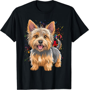 Watercolor Colorful Australian Silky Terrier Dog T-Shirt - T-Shirt | Black