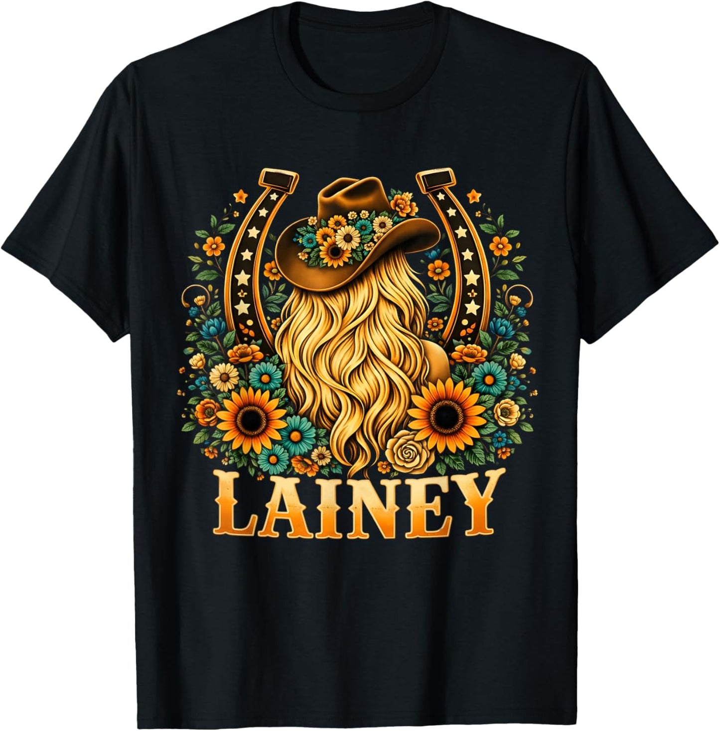 Girl Lainey Name Personalized Name Cowgirl Western T-Shirt - T-Shirt | Black