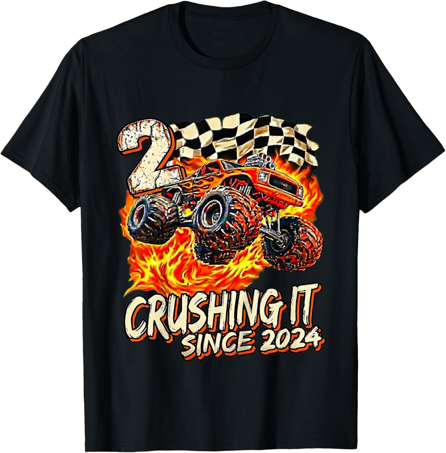 Kids Birthday Monster Truck Boy 2 Year Old Crushing It Since 2024 T-Shirt - T-Shirt | Black