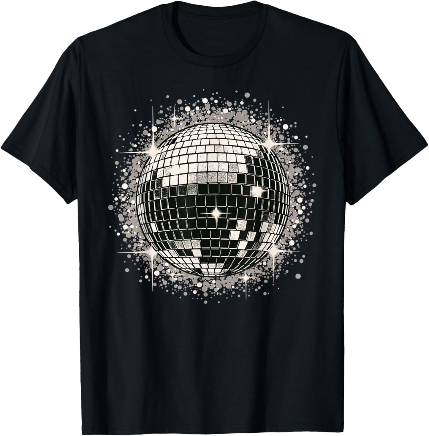 Black & White Disco Ball Retro Party T-Shirt - T-Shirt | Black