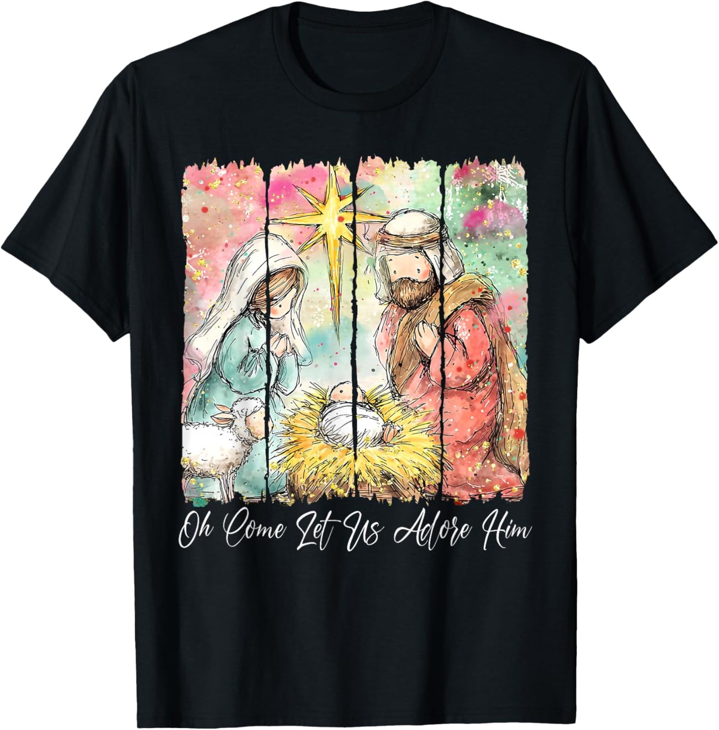 O Come Let Us Adore Him Jesus Christian Christmas Holiday T-Shirt - T-Shirt | Black