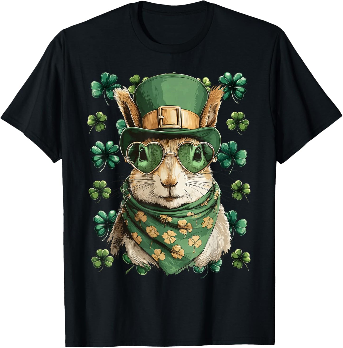 Irish Squirrel with Sunglasses Shamrocks St Patricks Day T-Shirt - T-Shirt | Black