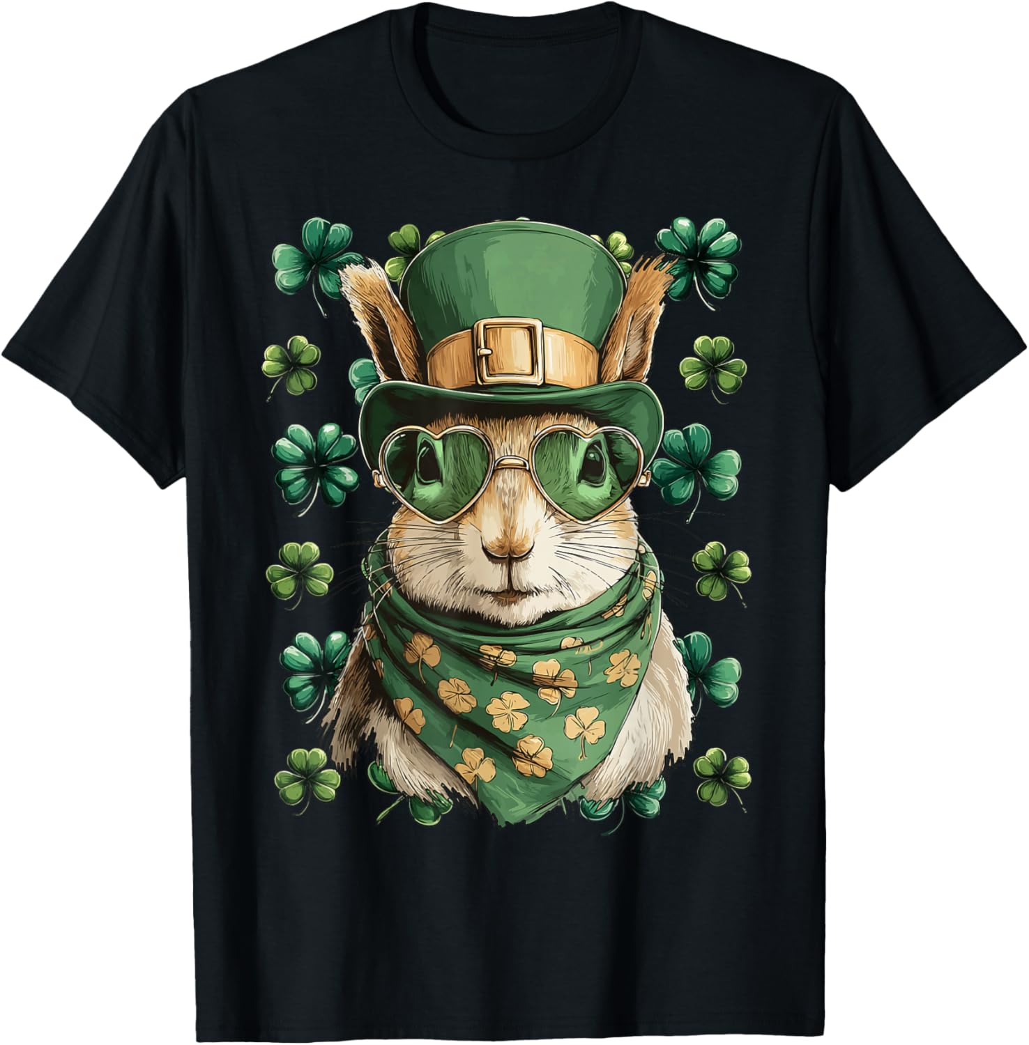 Irish Squirrel with Sunglasses Shamrocks St Patricks Day T-Shirt - T-Shirt | Black