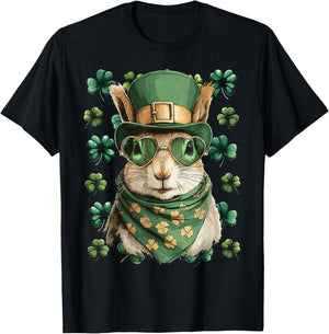 Irish Squirrel with Sunglasses Shamrocks St Patricks Day T-Shirt - T-Shirt | Black