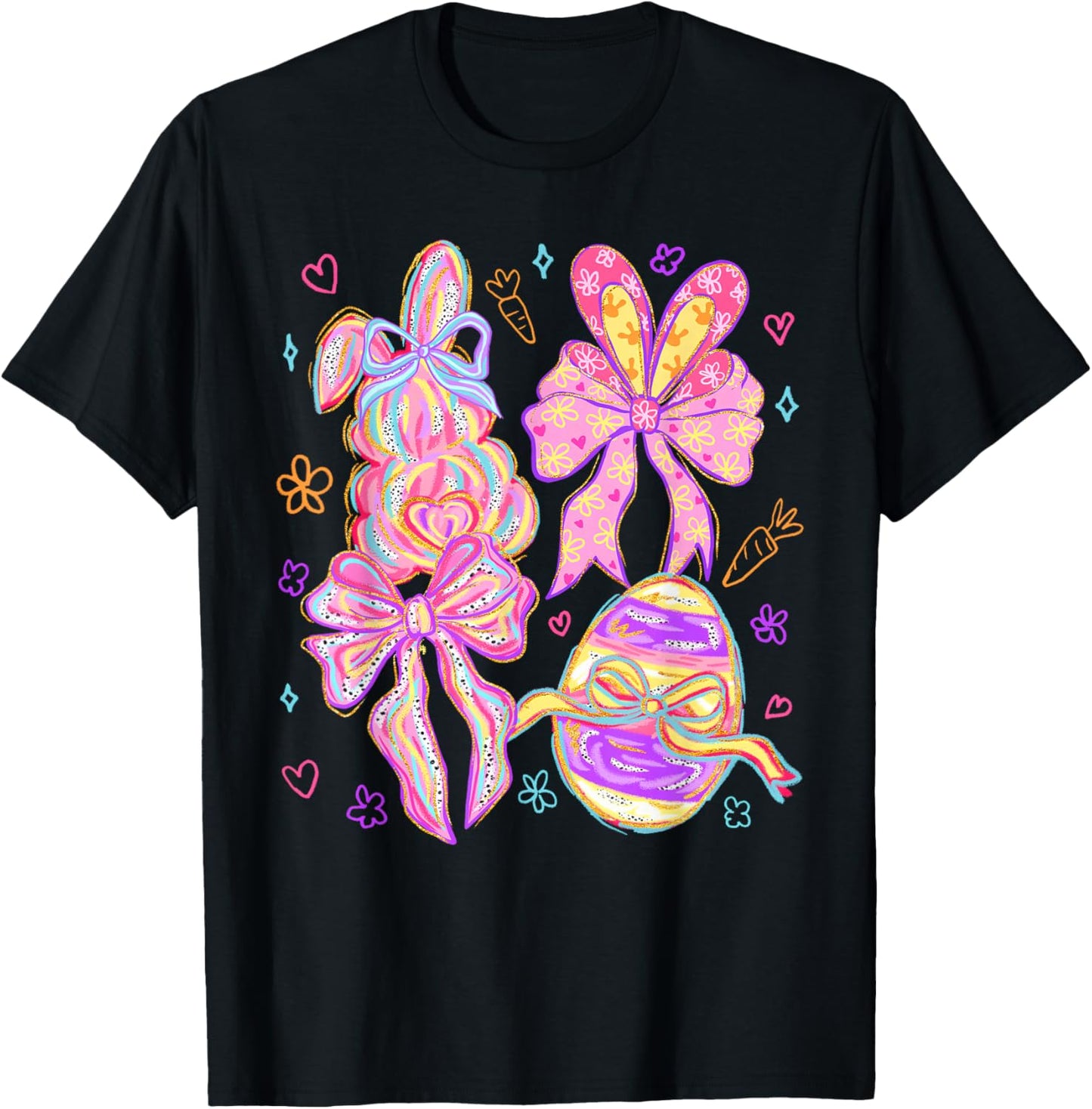 Happy Easter Coquette Bunny Bow Egg Women Girls Kids T-Shirt - T-Shirt | Black