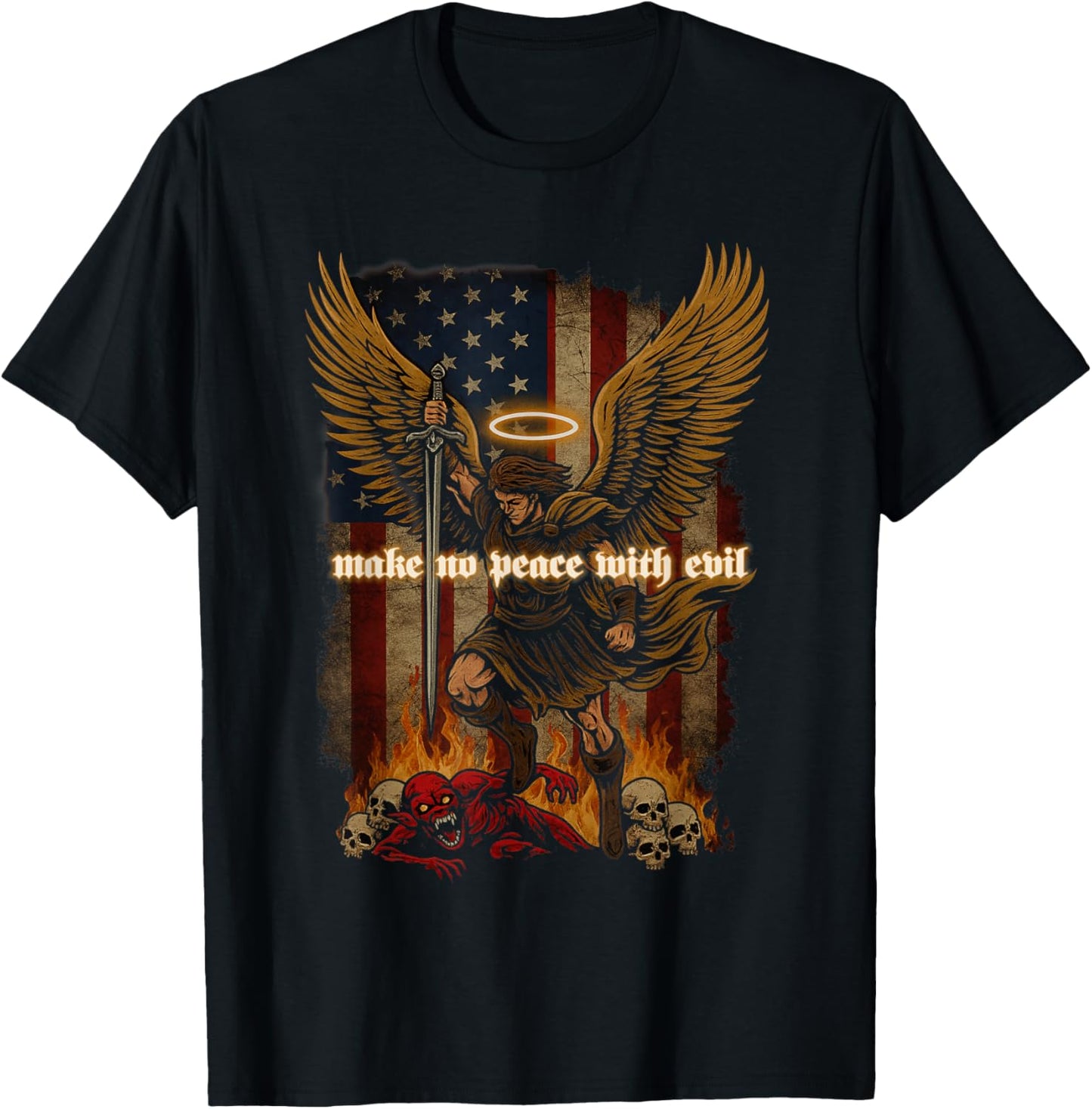 Make No Peace with Evil Saint Michael Archangel T-Shirt - T-Shirt | Black