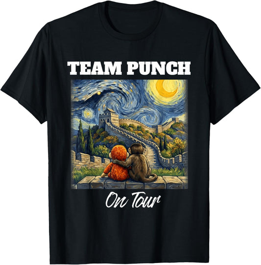 Team Punch on Tour Great Wall of China Funny Punch Monkey T-Shirt - T-Shirt | Black
