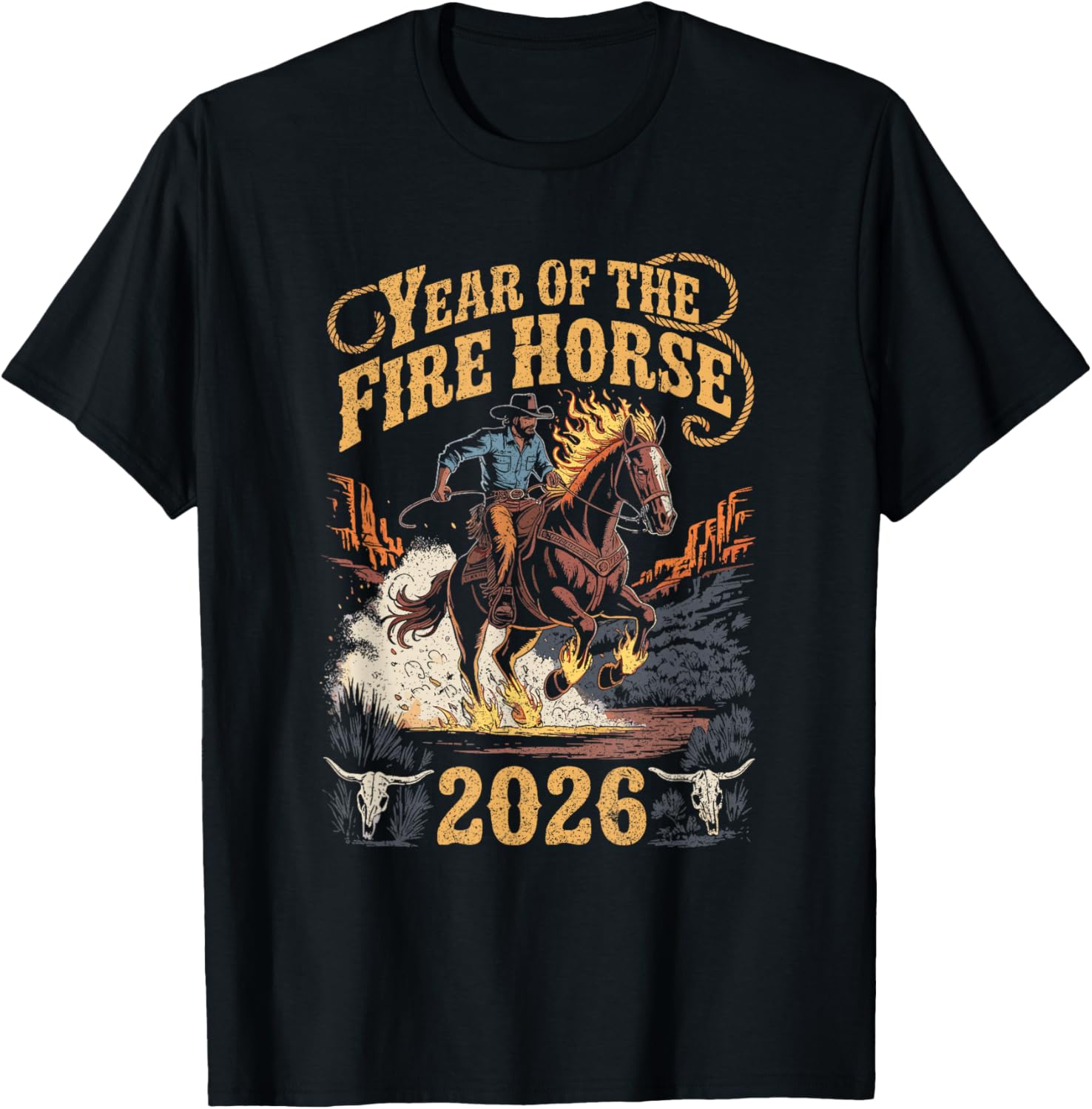 Year of The Fire Horse 2026 Western T-Shirt - T-Shirt | Black