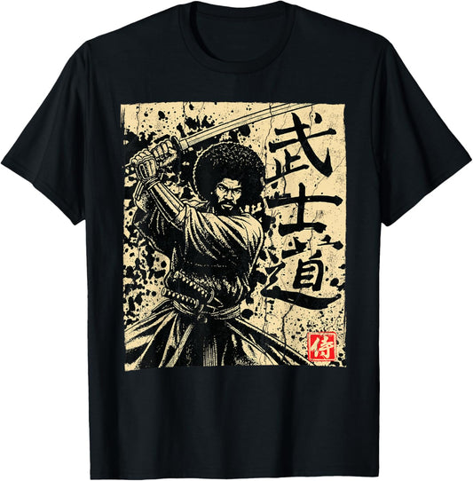African Samurai Afro Japanese Warrior Bushido Black History T-Shirt - T-Shirt | Black