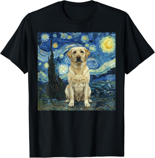 Labrador Retriever Van Gogh Starry Night Funny Dog Design T-Shirt - T-Shirt | Black