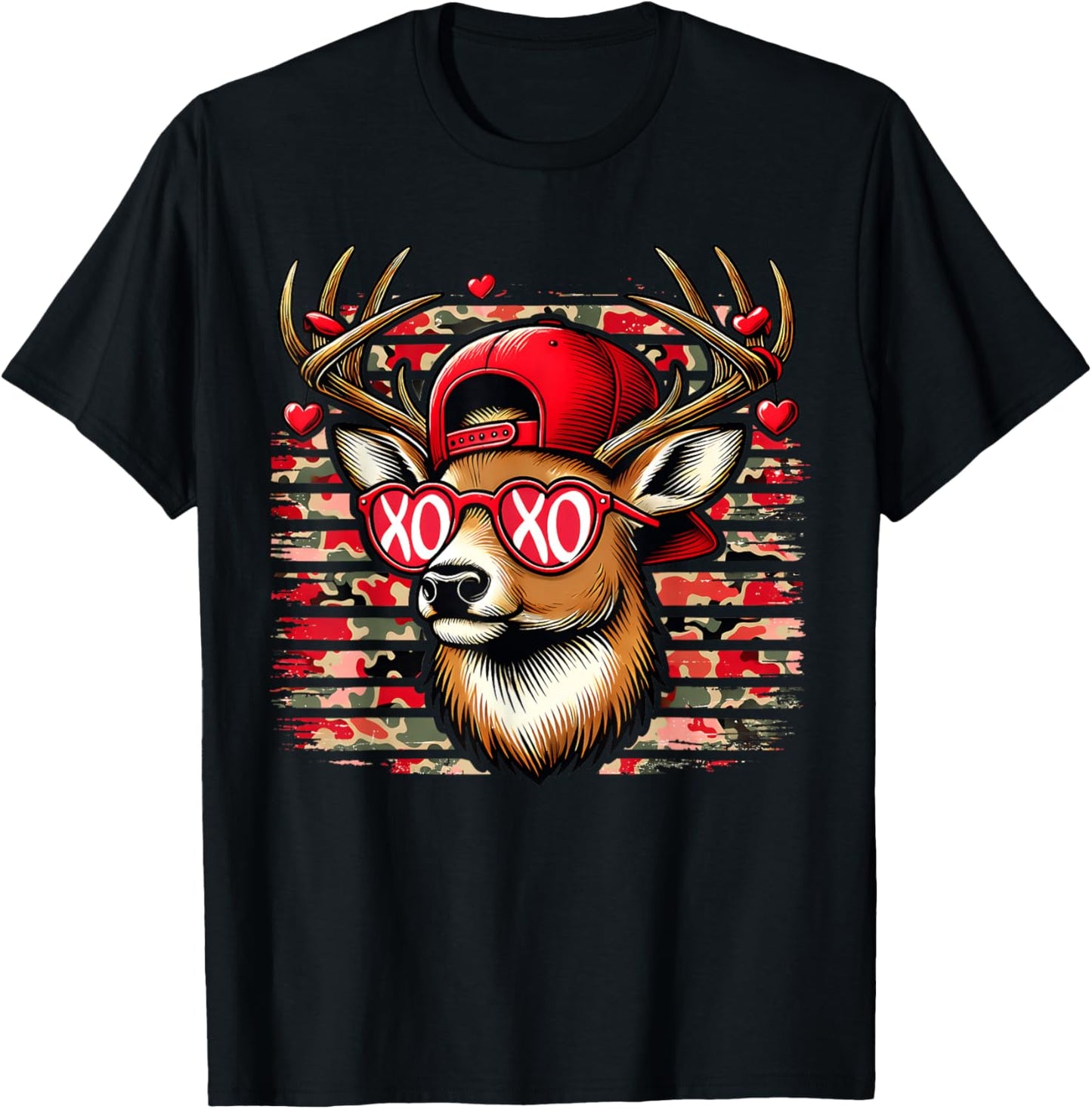 Funny Valentine Buck XOXO Deer Hunting Cute Heart Camo T-Shirt - T-Shirt | Black