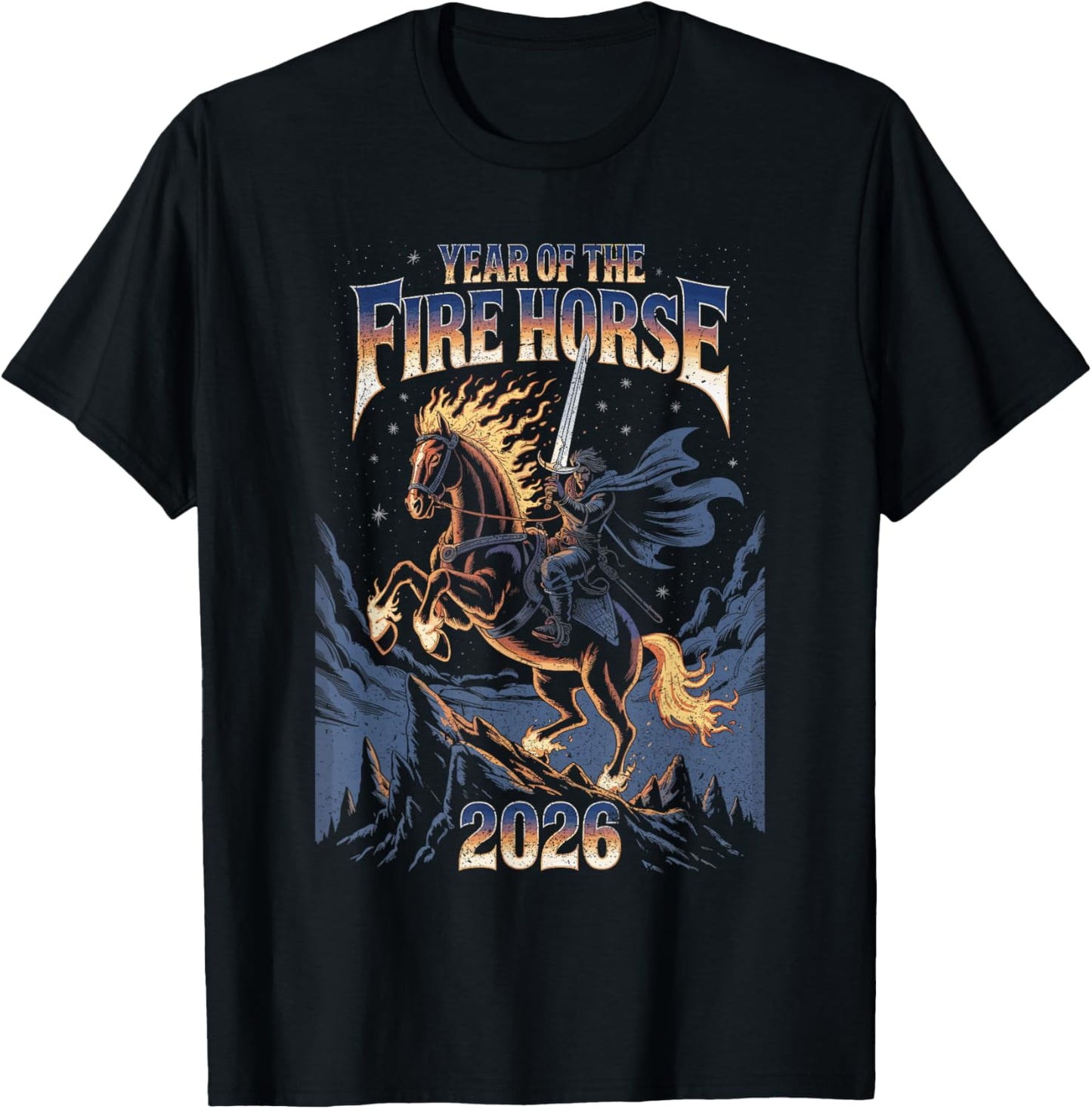 Year of The Fire Horse 2026 Celestial Warrior T-Shirt - T-Shirt | Black