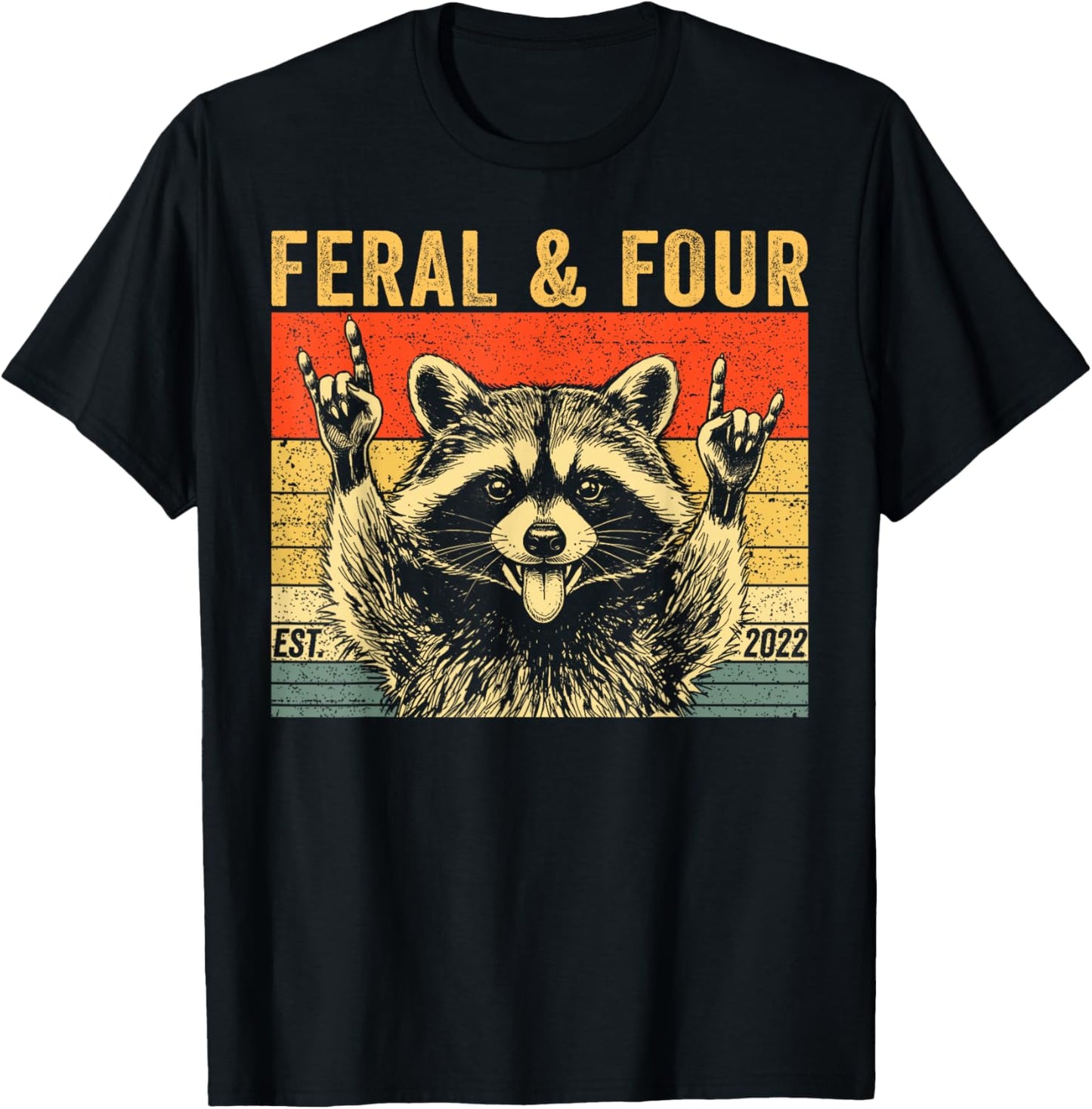 Feral and Four Raccoon Funny 4th Birthday Girls Boys Kids T-Shirt - T-Shirt | Black
