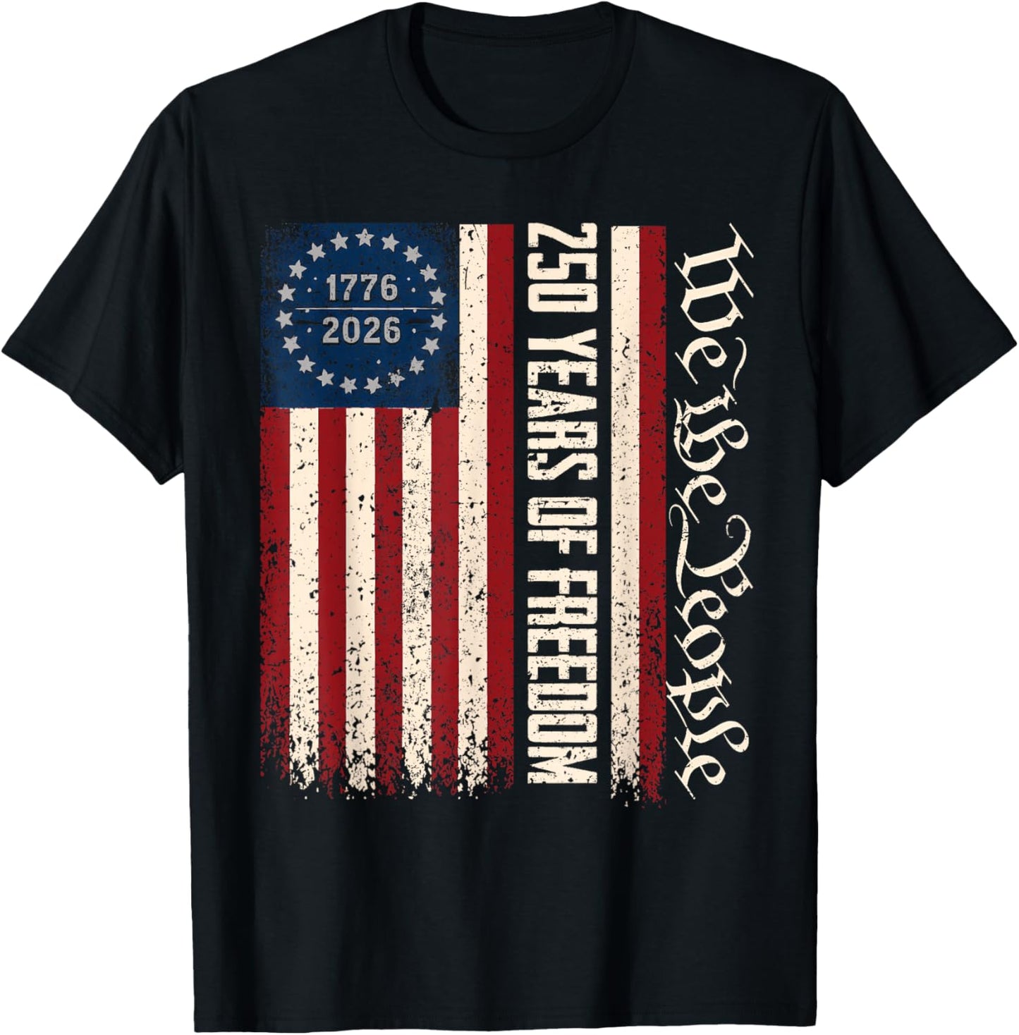 Flag Vintage 250 Years American 1776 2026 250th USA Birthday T-Shirt - T-Shirt | Black