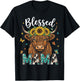 Mothers Day Blessed Mama Highland Cow Sunflowers Country Mom T-Shirt - T-Shirt | Black