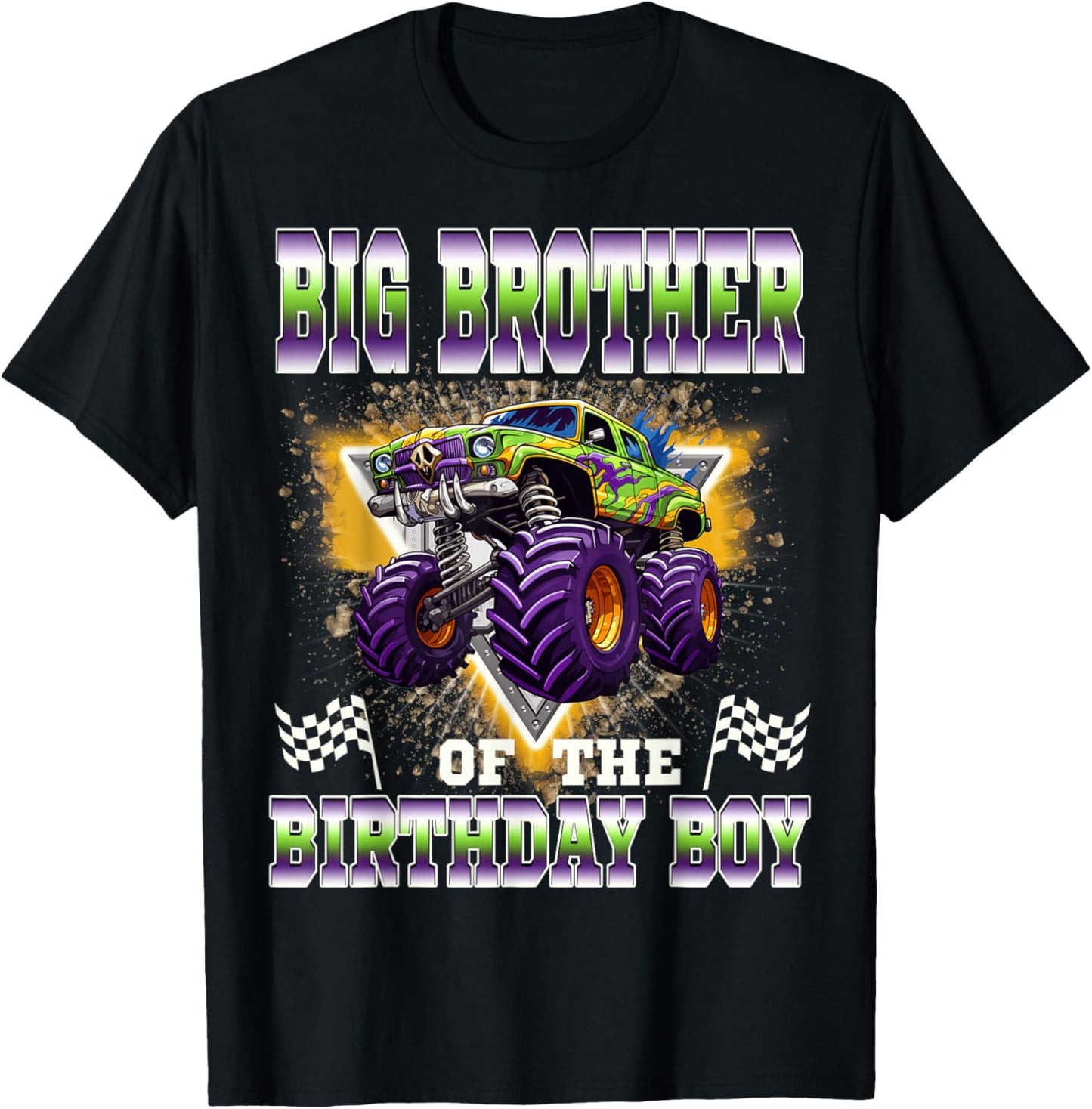 Big Brother of The Birthday Boy Monster Truck Birthday T-Shirt - T-Shirt | Black