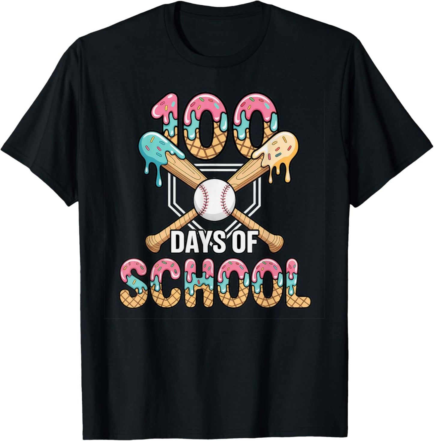 100 Days of School Baseball 100th Day of School T-Shirt - T-Shirt | Black