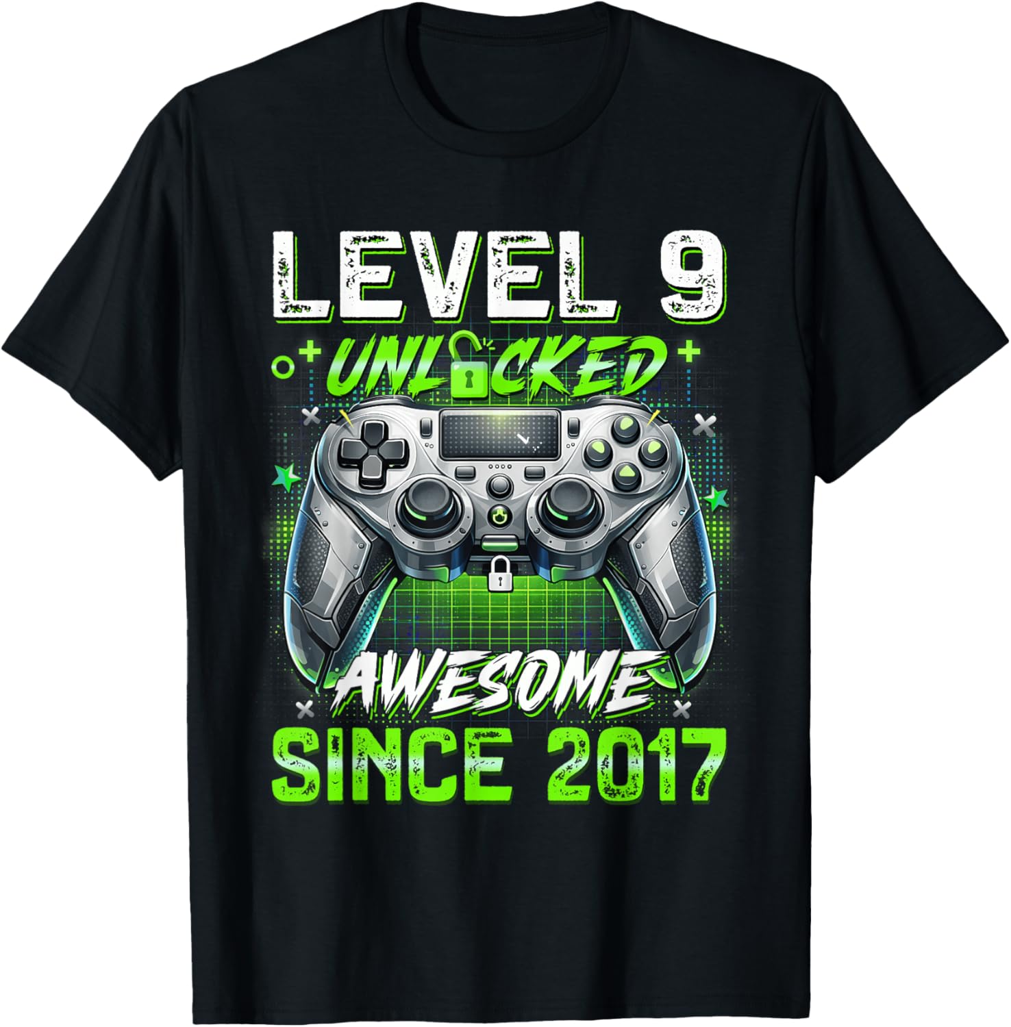 9th Birthday Level 9 Unlocked Awesome 2017 Funny Gamer Boys T-Shirt - T-Shirt | Black