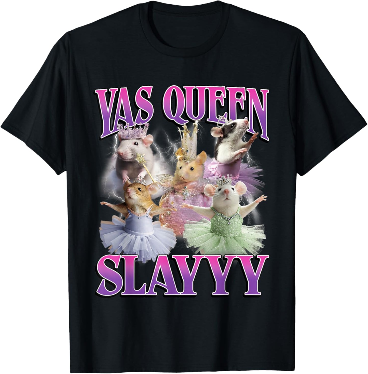 Yas Queen Slay Funny Rat Mouse Meme Bootleg Y2K Graphic T-Shirt - T-Shirt | Black
